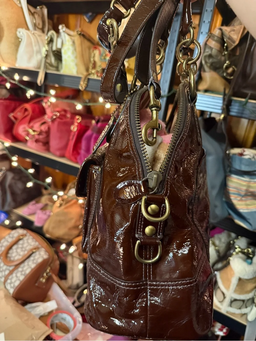 Coach Francine Legacy Patent Leather Satchel Bag - Brown
